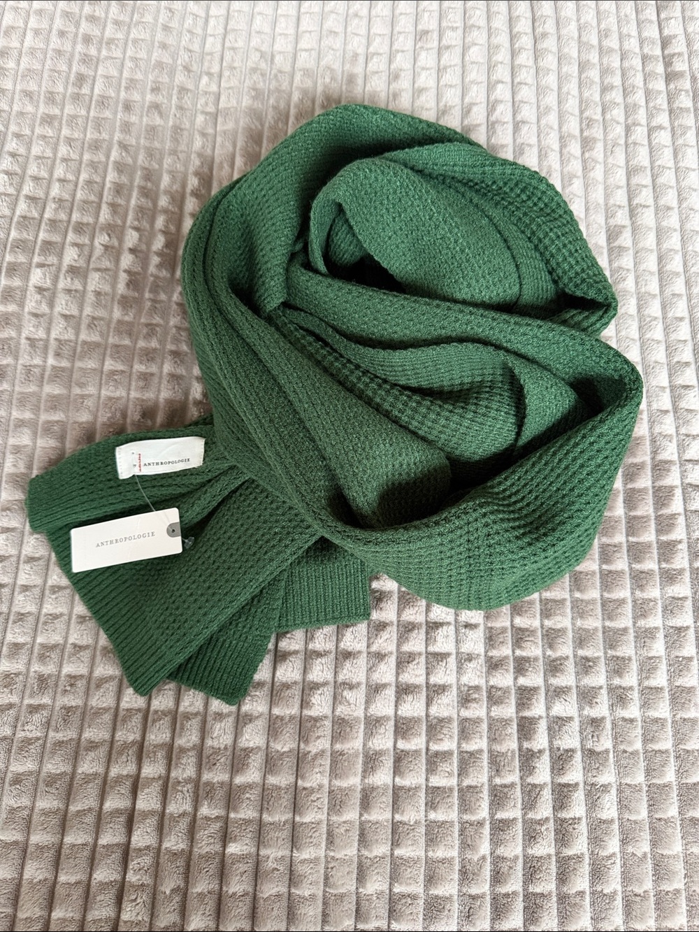 Anthropologie Emerald Green Waffle Knit Scarf